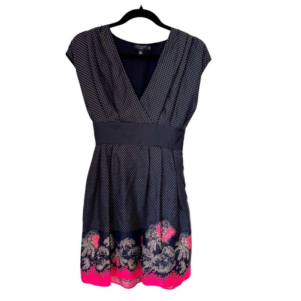 TED BAKER LONDON Silk Black Polka Dot Dress